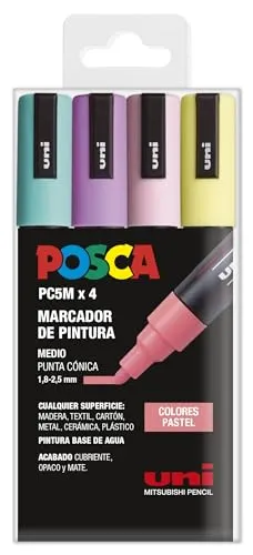 UNI Posca PC5M Marker mit spitz zulaufender Spitze, 4 Stück