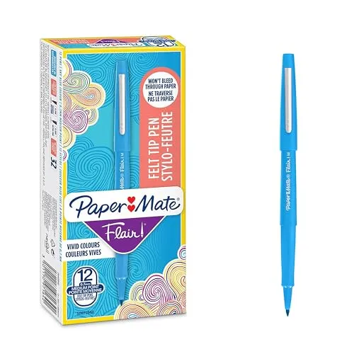 Paper Mate Flair-Filzstifte | mittlere Spitze 0,7 mm | Himmelblau | 12er-Packung
