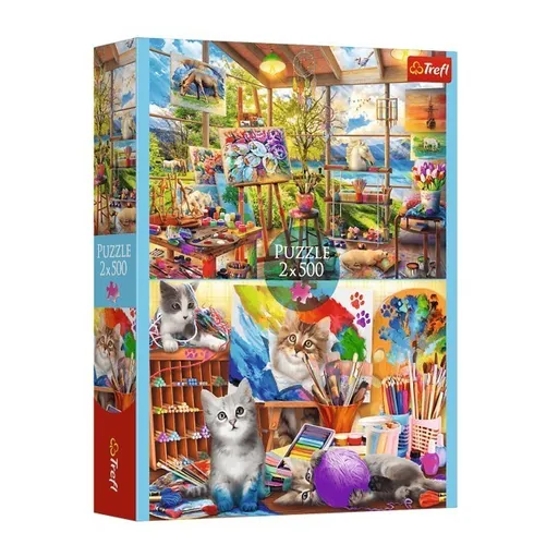 Puzzle 2x500 elementów Sztuka malowania Kotki Trefl 5900511375305