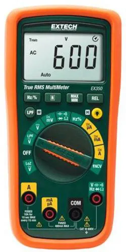 Extech EX350 Hand-Multimeter digital CAT III 600V - Multimeter mit True RMS, niedrigem Impedanzmodus (Lo-Z) und kontaktlosem AC-Spannungsprüfer, ideal für präzise Messungen.