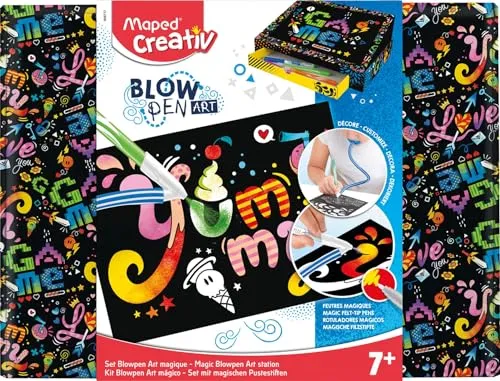 Maped CREATIV 846717 Puste BLOW PEN MAGIC-mit Sprüh-und Mal-Vorlagen-inkl. 5x Farbwechsle-Stifte, diverse, 35-tlg, 35-tlg.
