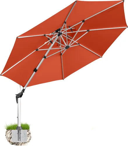 anndora Ampelschirm Aluminium Terrakotta 4m - 360° drehbar und neigbar - Eleganter 4 m Ampelschirm aus Aluminium für großen Schatten im Garten oder auf der Terrasse. Mit Kurbelmechanik einfach zu bedienen, UV-Absorption bis 97,5 % für zuverlässigen Sonnenschutz und doppeltem Winddach für bessere Luftzirkulation.