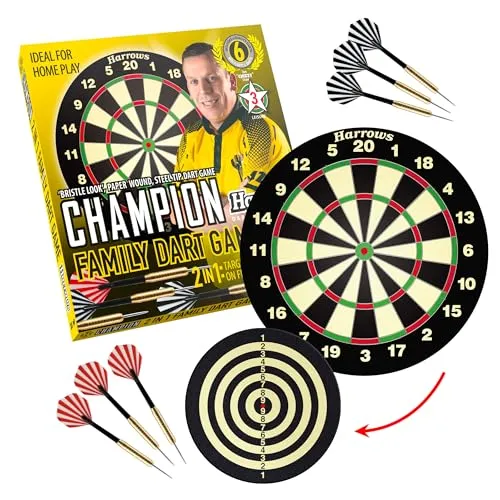 Harrows 2 in 1 Family Dart Game - Dart Board & 2 Sets of Darts