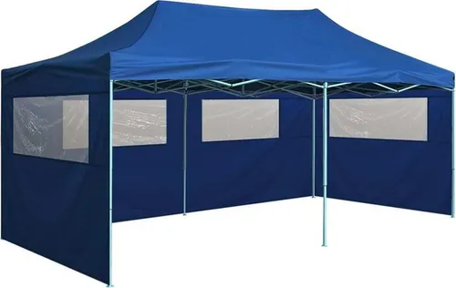 The Living Store Profi-Partyzelt Faltbar 3×6m Blau mit 4 Seitenwänden
