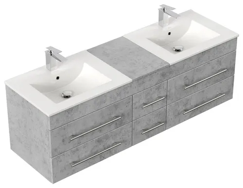 Magnolia Home Doppelwaschtisch Roma XL SoftClose Beton - Waschtisch mit 2 Waschplätzen und 6 Softclose Schubladen, edles Design und hochwertiger Verarbeitung für maximalen Komfort im Badezimmer.