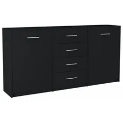 Xxxl Kommode Schwarz, 177x75x35 cm - Vielseitige Kommode aus hochwertigem Holzwerkstoff, ideal für Wohnzimmer und Büro. Mit 4 Schubladen und 2 Fächern bietet sie großzügigen Stauraum und ist pflegeleicht dank kratzfester Oberfläche.