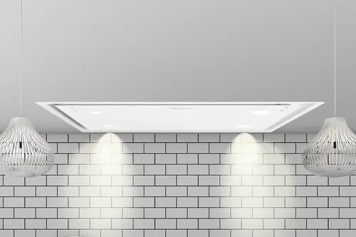 KAUFMANN Deckenhaube Tegmento 90 WH, Dunstabzugshaube 90 cm, 850m³/ h, Weiß Glas