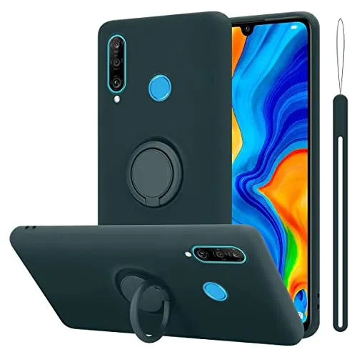 Cadorabo Hülle kompatibel mit Huawei P30 LITE Schutzhülle TPU Silikon Case Liquid Design mit Ring Slim Kratzfest Liquidsilikon Microfaser mit Rundumschutz Case Hülle für Huawei P30 LITE in Grün