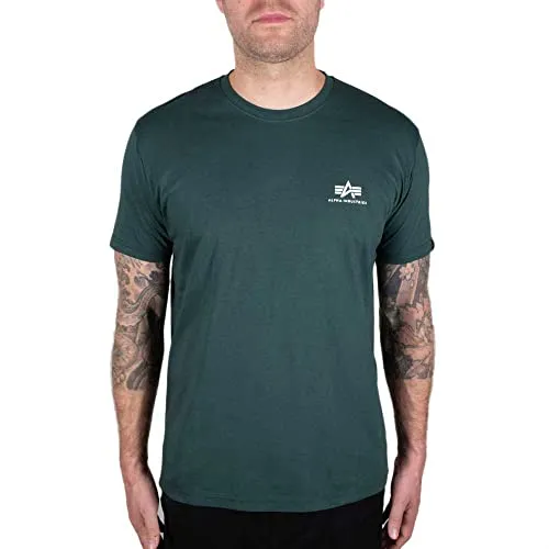 Alpha Industries Herren Basic T-Shirt mit kleinem Logo, Navy Green, M - T-Shirt für Herren im Regular Fit aus hochwertigem Combed Cotton, ideal für lässige Outfits.