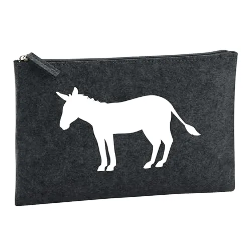 Huuraa Kulturbeutel Esel Silhouette Geschenk 1 Liter Filz Charcoal Kosmetiktasche Esel Geschenkidee