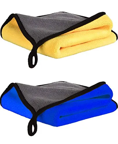 ILLUVA 2X Microfasertuch Poliertuch Mikrofasertücher Microfasertuch für Autopflege, Super Saugfähiges Auto Trockentuch, Fensterputztuch zum Trocknen vor Autopolitur und nach Felgenbürste, 40x30 cm