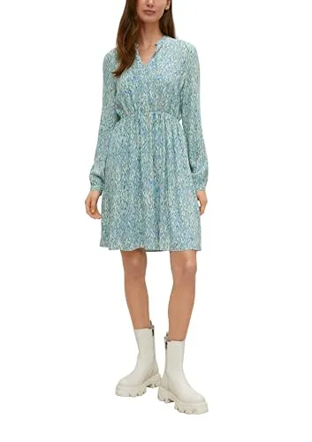 comma Kleid: Fließendes Freizeitkleid mit Stehkragen - Freizeitkleider für Damen, Regular Fit mit Bindeband und modischem Alloverprint, ideal für stilvolle Anlässe und den Alltag.