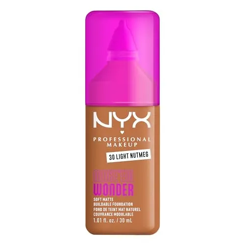 NYX Professional Makeup Make 'EM Wonder Foundation, 24H Soft Matte Aufbaubare Foundation, Mit hoher Deckkraft, Mattes Finish, 30 Light Nutmeg