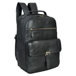 Benthill Rucksack Echt Leder | Reise Rucksack aus hochwertigem Rindsleder | Trekkingrucksack | Damen Herren Lederrucksack - Schwarz