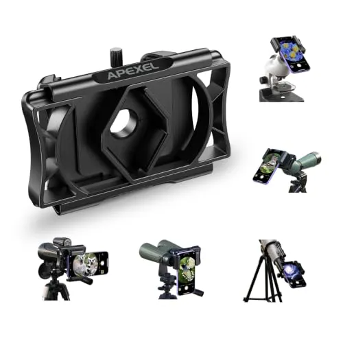 APEXEL Aktualisierung Universal Handy Adapter,Okulare Ø23-50mm,360°Drehung | Kompatibel mit Fernglas Binoculars Monokular und Mikroskop,Teleskop Adapter für Mobiltelefone mit Breiten von 66~95 mm