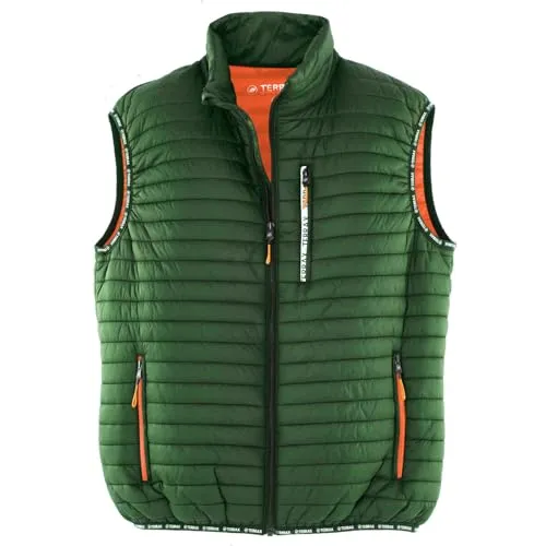 Terrax Workwear Herren Steppweste mit Stehkragen - Gesteppte Weste mit Reißverschluss in Forstgrün-Orange Größe XXL