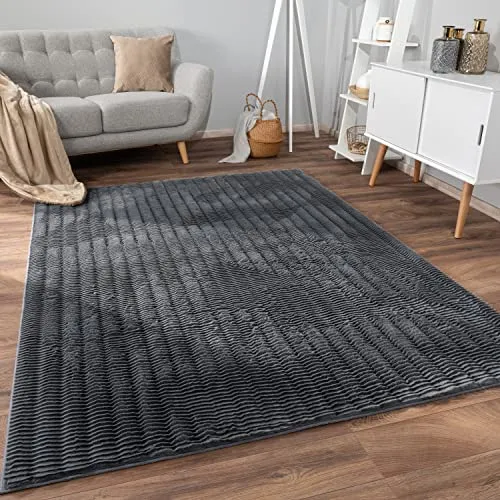 Paco Home Weicher Flauschiger moderner Bubble Wohnzimmer Teppich Hochflor Fell Geometrisches Design Hoch-Tief-Effekt, Grösse:60x100 cm, Farbe:Anthrazit