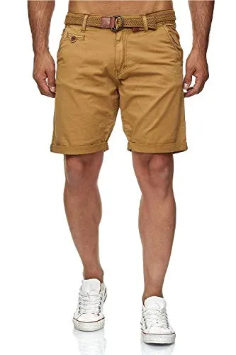 Kurze Hosen Herren mit Gürtel - Conor - Cargo Shorts Herren aus Baumwolle - Sommer Freizeithose mit Taschen - Sportlich eleganter Look - Regular Fit - Bequemes Material mit Stretch - Amber - L