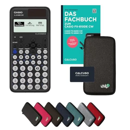 Casio fx-810DE CW inkl. Schutztasche Dunkelgrau & Fachbuch (96 Seiten, DIN A5) – Wissenschaftlicher Rechner – Smart Set