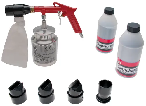 BGS Diy 3650 | Druckluft-Sandstrahlpistole mit Zubehör - Werkzeug-Set für Karosseriearbeiten, ideal zum Entfernen von Rost und Lacken, energieeffizient durch Wiederverwendbarkeit des Strahlguts, inklusive vielseitigem Zubehör für verschiedene Anwendungen.