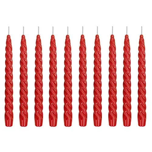 Ebersbacher Kerzenfabrik GmbH Renaissancekerzen Spitzkerzen gedreht rot, 10 Stück, Größe ca. 22 x 250 mm einzeln in Folie, Leuchterkerze Tafelkerze Stabkerze