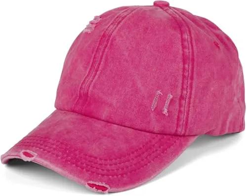 styleBREAKER Damen Baseball Cap im Washed Destroyed Used Look, Ponytail, 6-Panel, Klettverschluss verstellbar 04023080, Farbe:Pink
