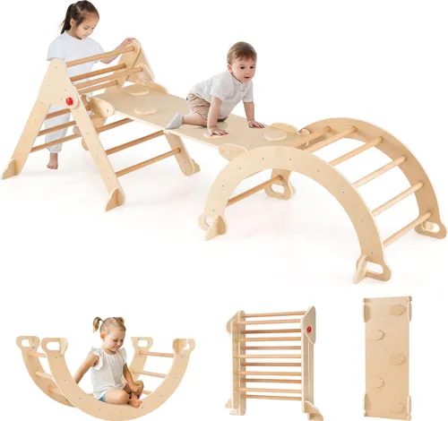 COSTWAY Kletterdreieck Indoor – 7-in-1 Spielset für Kinder - Vielseitiges Klettergerüst mit Rutsche und Rampe, klappbar für einfache Aufbewahrung. Fördert Kreativität und Koordination für Kinder ab 3 Jahren.