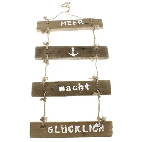 MACOSA CP67017 Dekoschild Holz Meer 42 cm maritim Holzschild Dekohänger Holzhänger Hängedeko Mediteran Badezimmer-Dekoration Wanddeko Gartendeko Baddeko Deko Bad