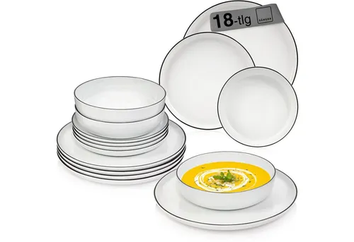 SÄNGER Tafelservice Marlo Geschirrset (18-tlg) für 6 Personen - Premium Porzellan-Geschirrset mit modernem Design, ideal für elegante Dinner und festliche Anlässe. Jedes Set ist handgefertigt und einzigartig.
