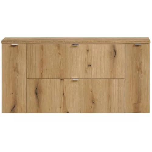 Lomadox Doppelwaschtisch NEWPORT-56-OAK, 120cm - Eleganter Waschtischunterschrank in Eiche mit Softclose-Türen, ideal für kleine Badezimmer. Hochwertige, feuchtigkeitsresistente Oberflächen sorgen für Langlebigkeit und Stil.