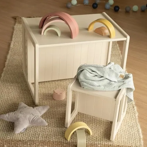 roba Wende-Sitzbank für Kinder im Landhausstil - 2-in-1 Bank mit 2 Höhen - Holz beige/Cashmere - Vielseitige Wende-Sitzbank in Cashmere/Beige für Kinder ab 2 Jahren. Nutzt als Sitzgelegenheit oder Tisch und bietet zwei flexible Sitzhöhen für wachsende Kinder. Robuste Verarbeitung und kindgerechtes Design für sicheres Spielen.