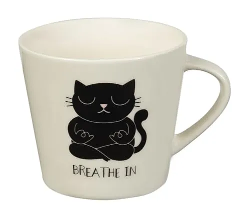 moses. Ed, the Cat Becher Yoga, Kaffeetasse mit Katzen-Motiv, beidseitig bedruckter Kaffeebecher aus Keramik, Geschenk für Katzenliebhaber, Teetasse mit 420 ml Fassungsvermögen, spülmaschinengeeignet