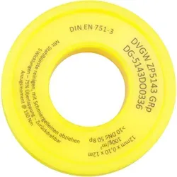 PTFE Gewindedichtband für Grobgewinde (Typ GRp) - 12 x 0,1 x 12 mm, gelb, ideal für Heizung und Sanitär, DVGW und DIN geprüft