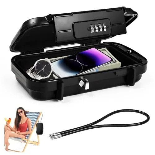 WEFHEF Tragbarer Tresor Outdoor Reisesafe Mini Sicherheitsbox Wasserdicht Tragbarer Safe Tresor Reisesafe Sicherheitskoffer Tragbarer Sicherheitssafe Anti-Diebstahl mit Drahtseil Sichert Wertsachen