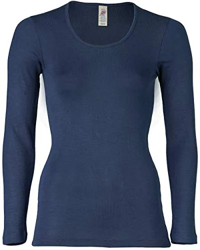 Engel Natur Damen Unterhemd Langarm, 70% Wolle und 30% Seide - GOTS-zertifiziertes Langarm Unterhemd aus bio Wolle und Seide, ideal für kalte Tage. Es bietet ein wärmendes, klimatisiertes Tragegefühl und ist perfekt für Büro, Freizeit und Sport.