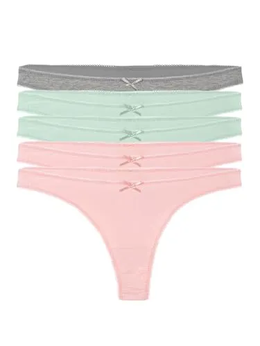 Yenita Women - Damen Stringtangas (5er Set) - Tangas aus feinster Baumwolle - Gemischt (Pink, Mint, Grau), Gr. S
