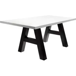 Esszimmertisch Elia 8 - Stilvoller Esstisch in Schwarzstahl/Weiß - Esstisch in rechteckiger Form mit A-Form Gestell, ideal für moderne Wohnräume. Robuste Tischplatte aus Melamin, pflegeleicht und langlebig. Maße: 140 x 90 x 75 cm, perfekt für gesellige Abende.