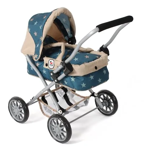 Bayer Chic 2000 Mini-Kuschelwagen SMARTY Sternchen türkis-beige - Puppenwagen für fantasievolles Spielen, leicht und handlich, ideal für kleine Puppenliebhaber