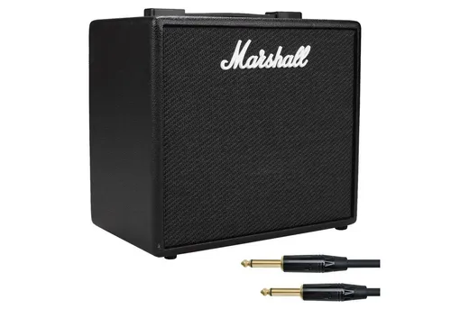 Marshall CODE 25 Combo Gitarren-Verstärker mit Kabel - Digitaler E-Gitarren-Verstärker mit 100 Presets, 14 Amp-Modellen und Bluetooth Audio-Interface, ideal für vielseitige Klanggestaltung und einfache Handhabung zu Hause.