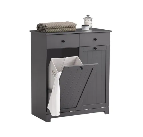 SoBuy BZR33-DG Wäscheschrank mit 2 Wäschesäcken - Wäschekörbe mit 2 ausklappbaren Wäschesäcken und 2 Schubladen, ideal für ein ordentliches Bad und flexibles Handling der schmutzigen Wäsche.