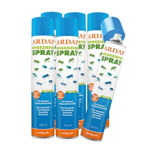 Ardap Repell Ungezieferspray 6 x 750ml - Insektenspray für die Universalabwehr drinnen. Wirkt schnell und effektiv gegen Ungeziefer wie Ameisen, Fliegen und Spinnen. Ideal für Haushalt und Gewerbe.