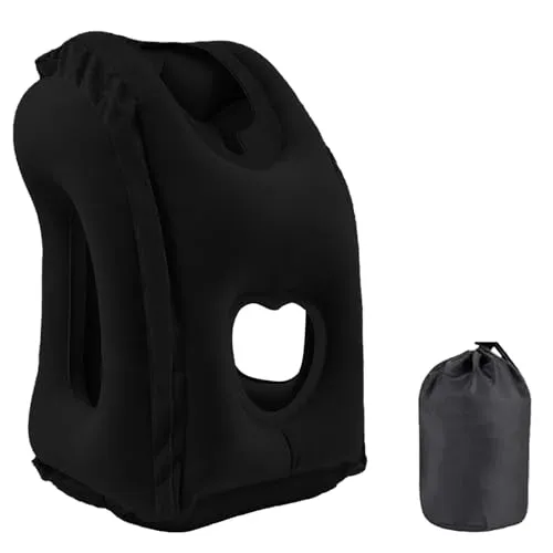 Nizirioo Aufblasbares Reisekissen Nackenkissen Aufblasbares Kissen Tragbare Reisekissen Nackenstützkissen Bequem Unterstützt Kopf und Kinn für Auto, Flugzeug, zum, Zug Reise, Camping(Schwarz)