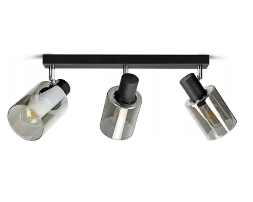 Schwarze 3-flammige Deckenlampe 535 Chrome Glas - Deckenleuchte mit Retro Design, ideal für Wohnzimmer, Schlafzimmer oder Esszimmer. Dimmbar und kompatibel mit E27 Leuchtmitteln, für eine individuelle Lichtgestaltung.
