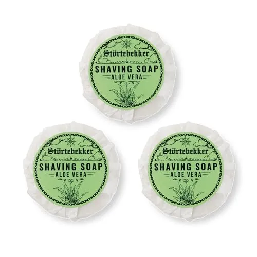 Störtebekker® Premium Rasierseife Aloe Vera 70g x 3 - Handgefertigte Seife für ergiebigen Rasierschaum - Perfekt für die Rasur mit Rasierhobel & Rasiermesser - Vegane Rasierseife Damen & Herren