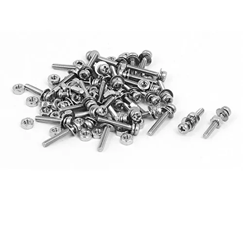 sourcing map 40Set M1,6x10mm 304 Edelstahl flach Kreuzschlitz Bolzen Schraube mit Scheibe
