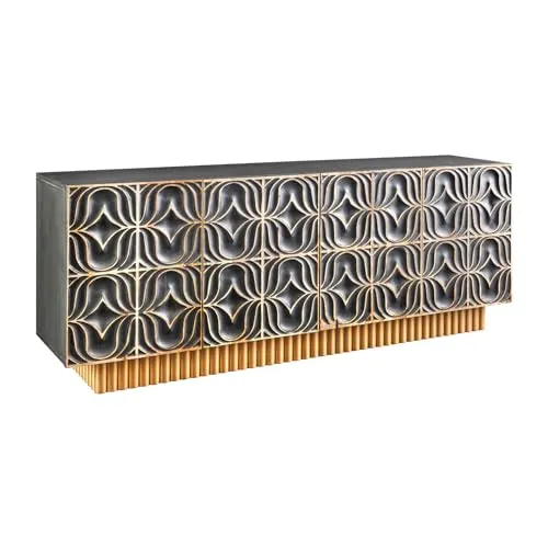 riess-ambiente Sideboard PIAZZA SAN MARCO 180cm grau/gold - Elegantes Sideboard aus Mango-Massivholz mit 3D-Design, viel Stauraum und handgefertigtem Charakter für ein luxuriöses Ambiente in Deinem Wohnzimmer.