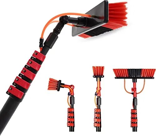 Shine Waschbürste mit Teleskopgriff 4,6 m - Teleskopbürste für die Glasreinigung, einfach am Gartenschlauch anschließbar, mit ergonomischem Softgrip und integriertem Seifenspender für müheloses Reinigen.