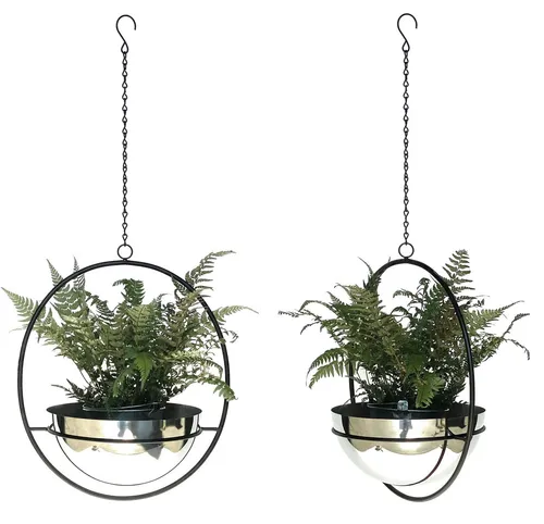 DanDiBo 2er Set Blumenampel Innen Metall - Garten-Zubehör: Dekorative und wetterfeste Blumenampeln im Vintage Look, ideal für drinnen und draußen, inklusive stabilen Töpfen in Silber.