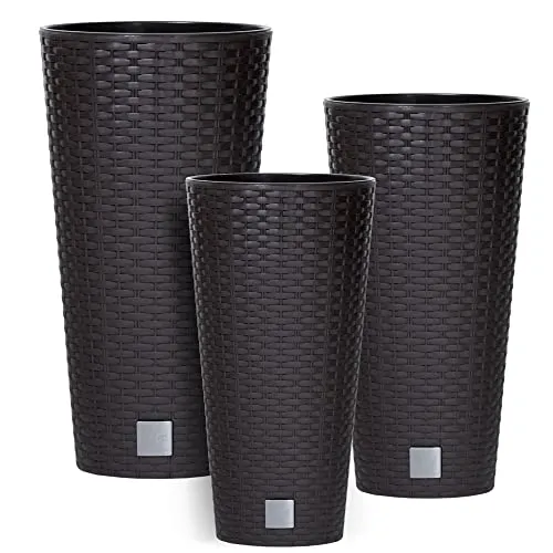 stck Blumentopf Rattan Hohe Verschiedene Größen H 38+47+57 cm Umbra Einsatz Kunststoff mit Pflanzeinsatz Rund 3
