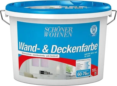 Schöner wohnen Wand- und Deckenfarbe 10 L Weiss Matt - Farben: Gut deckende, waschbeständige Dispersionsfarbe für Innenräume, ideal für Neu- und Renovierungsanstriche. Wasserdampfdurchlässig und schnell trocknend, perfekt für verschiedene Untergründe.